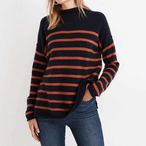 Madewell Sweaters - MADEWELL Whitworth striped mock neck alpaca merino wool blend sweater